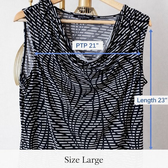 Evan Picone Black & White Abstract Drape Neck Top – Size Large - Picture 4 of 8